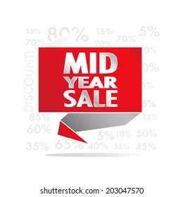 Mid Year Sale wording on red roll paper, discount promotion, in pop art style 