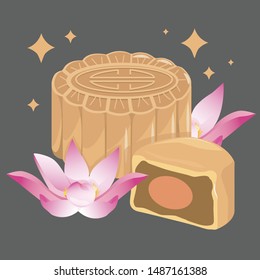 Mid-autumn Feastival Moon cake with lotus Vector Element