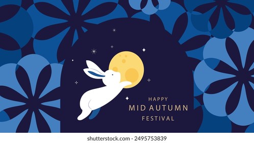 mid-autumn festival background with rabbit,moon .vector for horizontal design