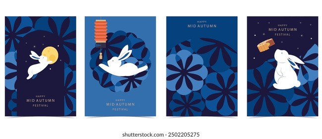 mid-autumn festival background with rabbit,mooncake,moon .vector for a4 vertical design