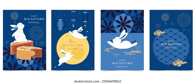 mid-autumn festival background with rabbit,mooncake,moon .vector for a4 vertical design