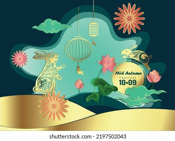 Mid-autumn festival banner template. Vector Illustration