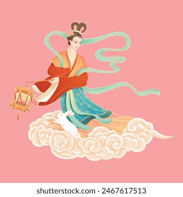 Mid-Autumn Festival character Chang'e rides on the clouds with a lantern