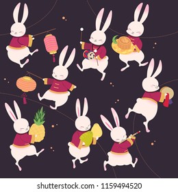 Mid-Autumn Festival with cute rabbit. Illustrator 10 EPS.