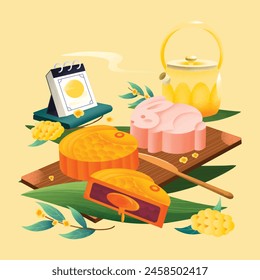 Mid-Autumn Festival hand drawn food illustration mooncakes