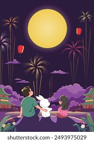 Mid-Autumn Festival night landscape illustration vector
