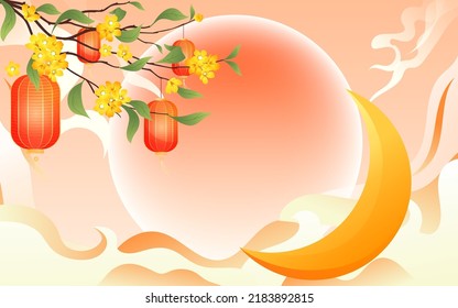 Mid-autumn festival on August 15th, traditional mythology of jade rabbit worshiping the moon, vector illustration