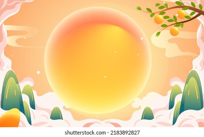 Mid-autumn festival on August 15th, traditional mythology of jade rabbit worshiping the moon, vector illustration