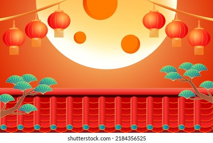 Mid-autumn festival on August 15th, traditional mythology of jade rabbit worshiping the moon, vector illustration