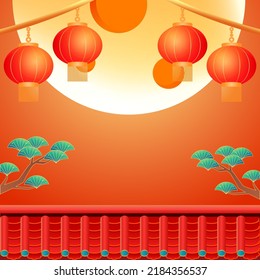 Mid-autumn festival on August 15th, traditional mythology of jade rabbit worshiping the moon, vector illustration