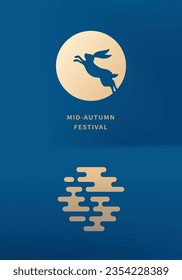 Mid-autumn festival poster with moon and rabbit on dark blue background. Vector illustration for banner, poster, flyer, invitation, discount, sale.