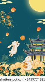 Mid-Autumn Festival rabbit flies to mooncake festival creative poster