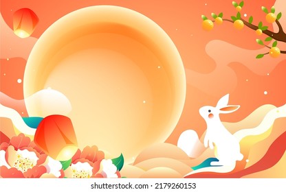 Mid-autumn festival, traditional Chinese mythology story Chang'e flying to the moon, vector illustration