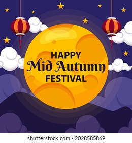 Mid-autumn festival vector design. Chinese translate: Mid Autumn Festival, Rabbit, Moon, Cloud, Lantern