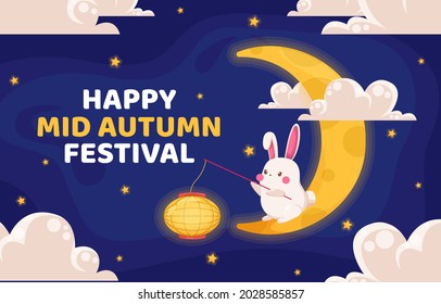 Mid-autumn festival vector design Illustration. Chinese translate: Mid Autumn Festival, Rabbit, Moon, Cloud, Lantern