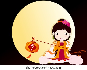 Mid-Autumn lantern rabbit girl ?China Traditional festival