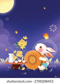 Conejo de mediados de otoño con pastel de luna