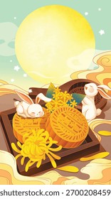 Mid-autumn rabbit with moon cake