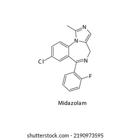 Midazolam Molecule Flat Skeletal Structure, Benzodiazepine Class Drug Used As Anxiolytic, Anticonvulsant, Sedative, Hypnotic Agent. Vector Illustration On White Background.