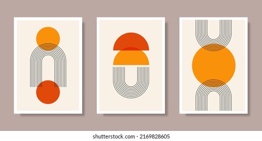 Mid-century abstract contemporary aesthetic background design set with geometric balance shapes. Abstract Art Design for prints, covers, wallpapers, wall art. Vector illustration