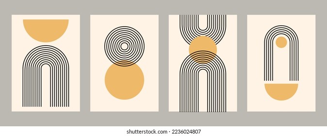 Mid-century abstract contemporary aesthetic background design set with geometric balance shapes. Abstract Art Design for prints, covers, wallpapers, wall art. Vector illustration