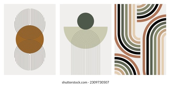 Mid-century abstract contemporary aesthetic background design set with geometric balance shapes. Abstract Art Design for prints, covers, wallpapers, wall art. Vector illustration.