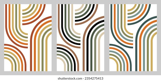 Mid-century abstract contemporary aesthetic background design set with geometric balance shapes. Abstract Art Design for prints, covers, wallpapers, wall art. Boho style