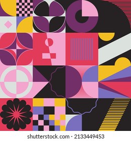 Mid-Century abstract vector pattern artwork made with various geometry shapes and elements. Geometric design graphics for poster, cover, art, presentation, prints, fabric, wallpaper and etc.