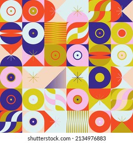 Mid-Century abstract vector pattern artwork made with various geometry shapes and elements. Geometric design graphics for poster, cover, art, presentation, prints, fabric, wallpaper and etc.