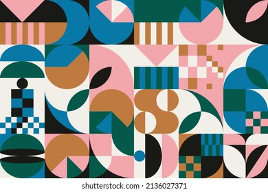 Mid-Century abstract vector pattern artwork made with various geometry shapes and elements. Geometric design graphics for poster, cover, art, presentation, prints, fabric, wallpaper and etc.
