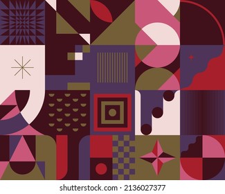 Mid-Century abstract vector pattern artwork made with various geometry shapes and elements. Geometric design graphics for poster, cover, art, presentation, prints, fabric, wallpaper and etc.