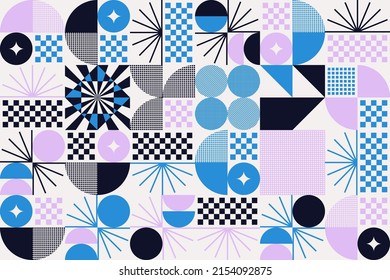 Mid-Century abstract vector pattern artwork made with various geometry shapes and elements. Geometric design graphics for poster, cover, art, presentation, prints, fabric, wallpaper and etc.