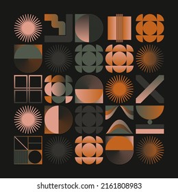 Mid-Century abstract vector pattern artwork made with various geometry shapes and elements. Geometric design graphics for poster, cover, art, presentation, prints, fabric, wallpaper and etc.