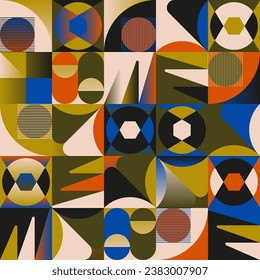 Mid-Century abstract vector pattern artwork made with various geometry shapes and elements. Geometric design graphics for poster, cover, art, presentation, prints, fabric, wallpaper and etc.