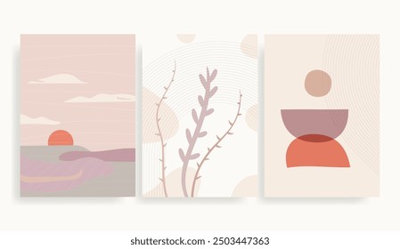 Mid-century background wall art vector background set