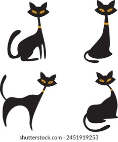 Mid-Century Black Cat Modern Vector