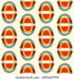 Mid-century bright retro pattern of abstract rainbows