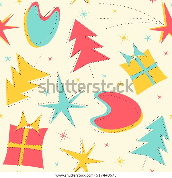 Midcentury Christmas Pattern Xmas Trees Gifts Stock Vector (Royalty ...