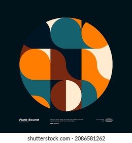 Mid-Century design aesthetics in abstract poster design layout. Swiss Art inspired vector graphics cards made with abstract geometric shapes and texts, useful for poster art and digital prints.