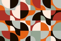 Mid-century Geometric Abstract Pattern With Simple Shapes And Beautiful Color Palette. Simple Geometric Pattern Composition, Best Use In Web Design, Business Card, Invitation, Poster, Textile Print.