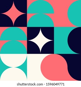 Mid-century geometric abstract pattern with simple shapes and beautiful color palette. Simple geometric pattern composition, best use in web design, business card, invitation, poster, textile print.