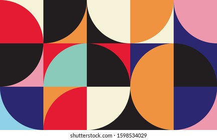 Mid-century geometric abstract pattern with simple shapes and beautiful color palette. Simple geometric pattern composition, best use in web design, business card, invitation, poster, textile print.