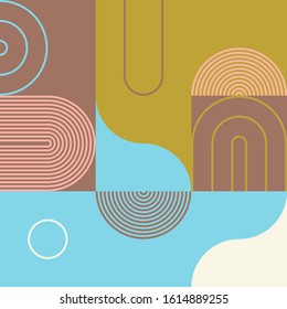 Mid-century geometric abstract pattern with simple shapes and beautiful color palette. Simple geometric pattern composition, best use in web design, business card, invitation, poster, textile print.