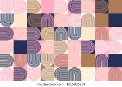 Mid-century geometric abstract pattern with simple shapes and beautiful color palette. Simple geometric pattern composition, best use in web design, business card, invitation, poster, textile print.