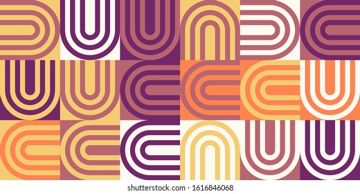 Mid-century geometric abstract pattern with simple shapes and beautiful color palette. Simple geometric pattern composition, best use in web design, business card, invitation, poster, textile print.