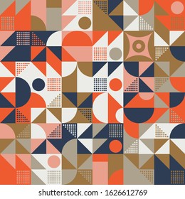 Mid-century geometric abstract pattern with simple shapes and beautiful color palette. Simple geometric pattern composition, best use in web design, business card, invitation, poster, textile print.