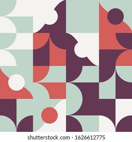 Mid-century geometric abstract pattern with simple shapes and beautiful color palette. Simple geometric pattern composition, best use in web design, business card, invitation, poster, textile print.