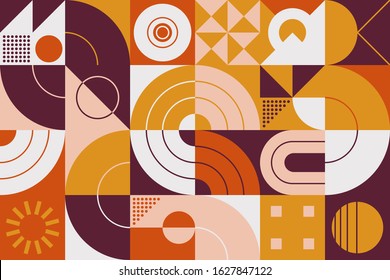 Mid-century geometric abstract pattern with simple shapes and beautiful color palette. Simple geometric pattern composition, best use in web design, business card, invitation, poster, textile print.