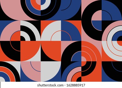 Mid-century geometric abstract pattern with simple shapes and beautiful color palette. Simple geometric pattern composition, best use in web design, business card, invitation, poster, textile print.