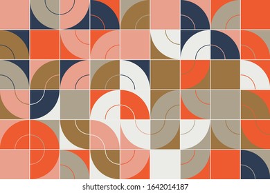 Mid-century geometric abstract pattern with simple shapes and beautiful color palette. Simple geometric pattern composition, best use in web design, business card, invitation, poster, textile print.